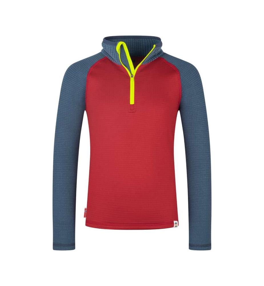 Fleece-Pullover mit halbem Reissverschluss - Karminrot/Mystikblau/Glühgrün