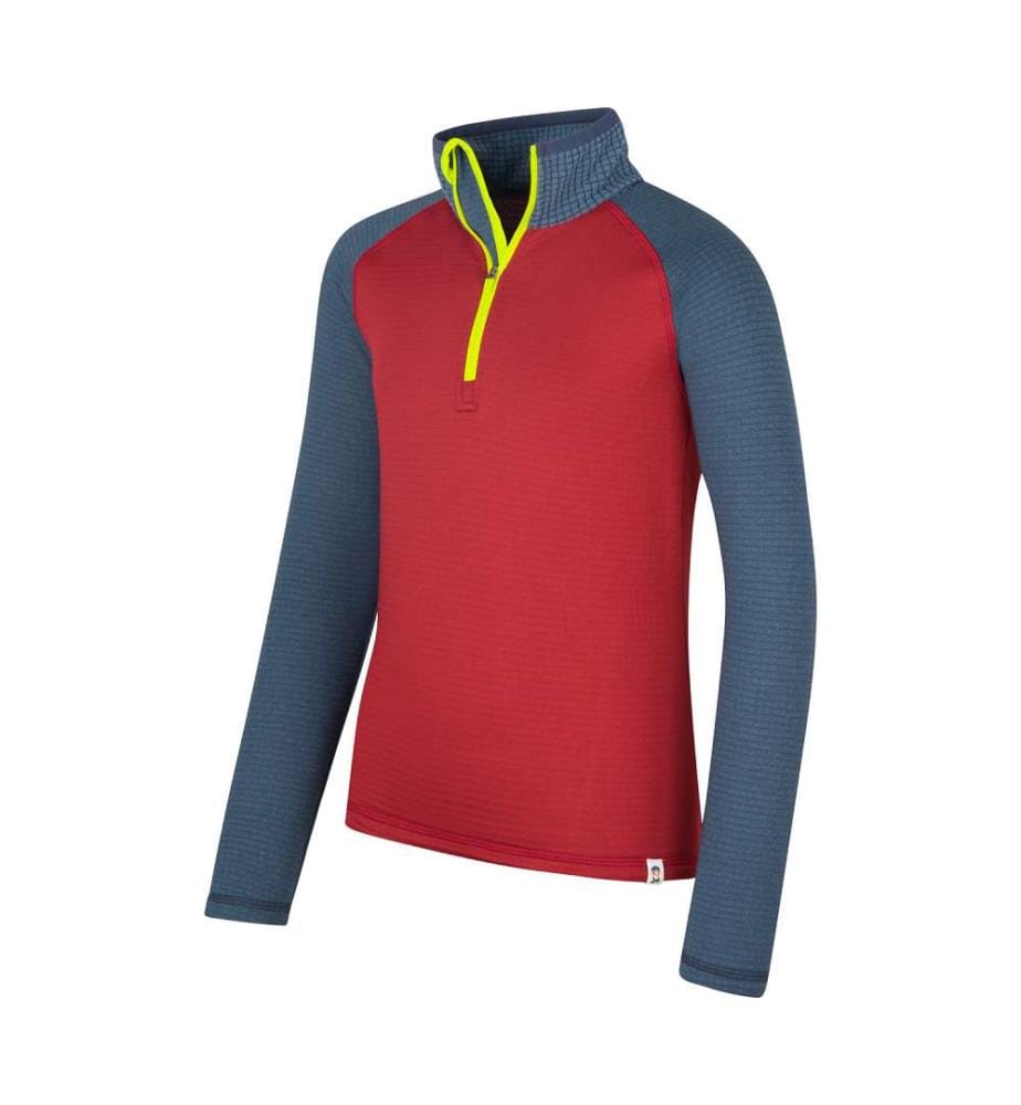 Fleece-Pullover mit halbem Reissverschluss - Karminrot/Mystikblau/Glühgrün