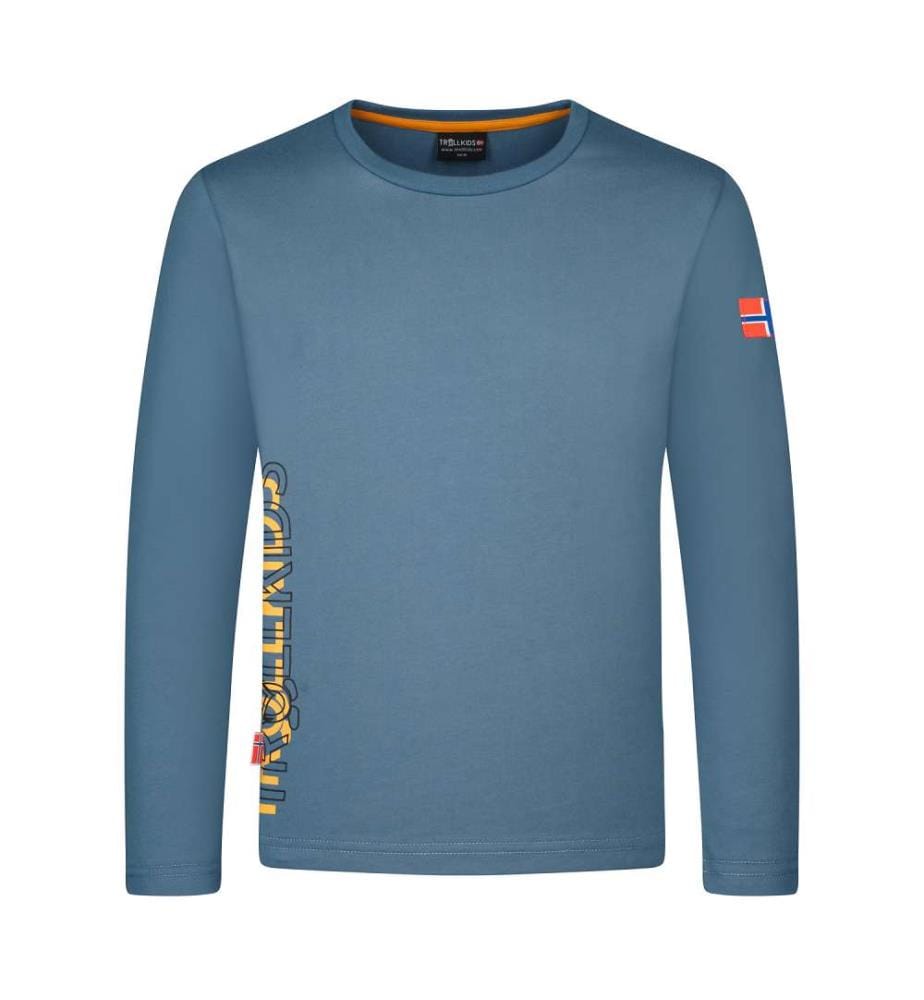Baumwoll-Longsleeve - stahlblau/schwarz/mango