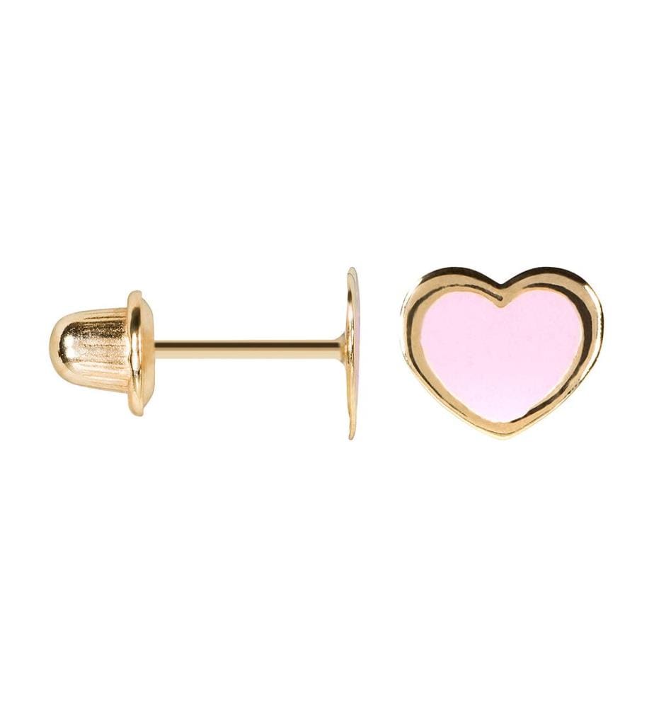 Boucles d'Oreilles Coeur Rose - Or Jaune