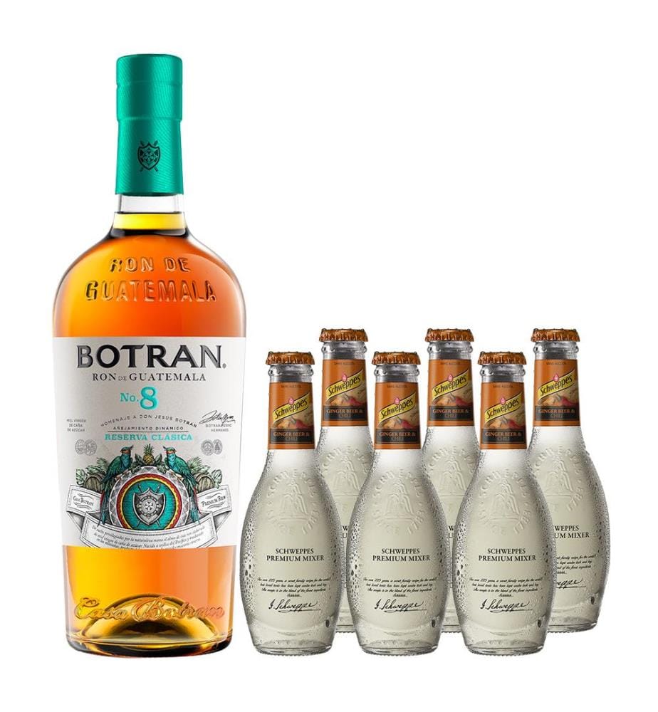 Ron Botran No. 8 Reserva Clásica + 6 Schweppes Ginger Beer - 70 cl + 6 x 20 cl