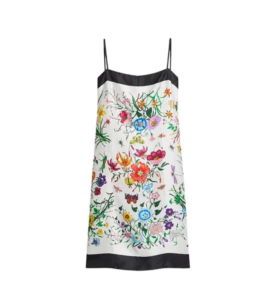 Robe en twill de soie imprimé - Blanc