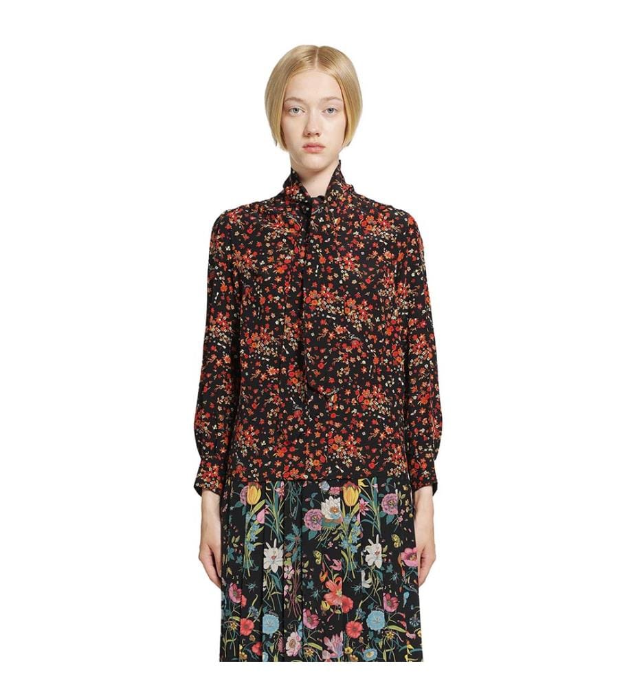 Chemise en soie imprimée - Noir/Rouge
