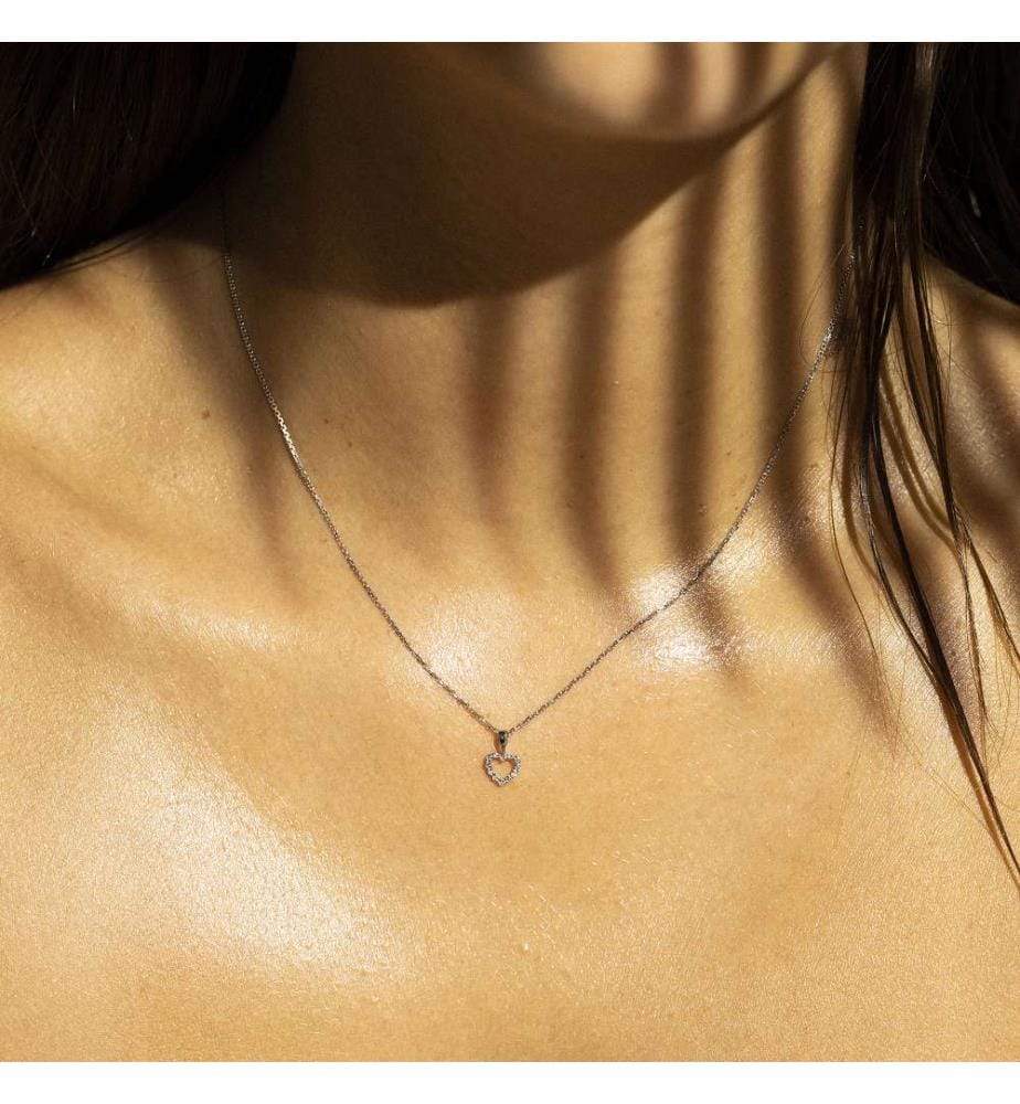 Pendente a forma di mini cuore - Oro bianco 375/1000