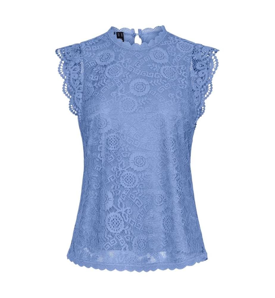 Pieces Womens/Ladies Lace High-Neck Regular Sleeveless Blouse