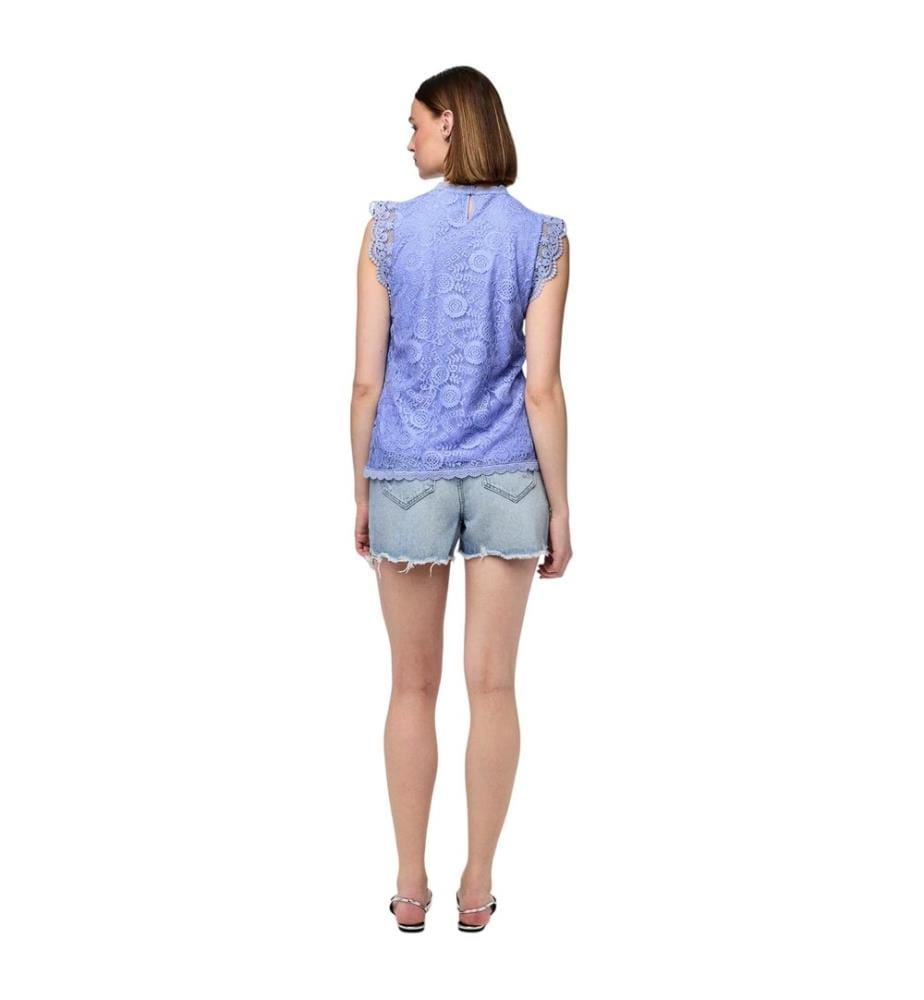 Pieces Womens/Ladies Lace High-Neck Regular Sleeveless Blouse
