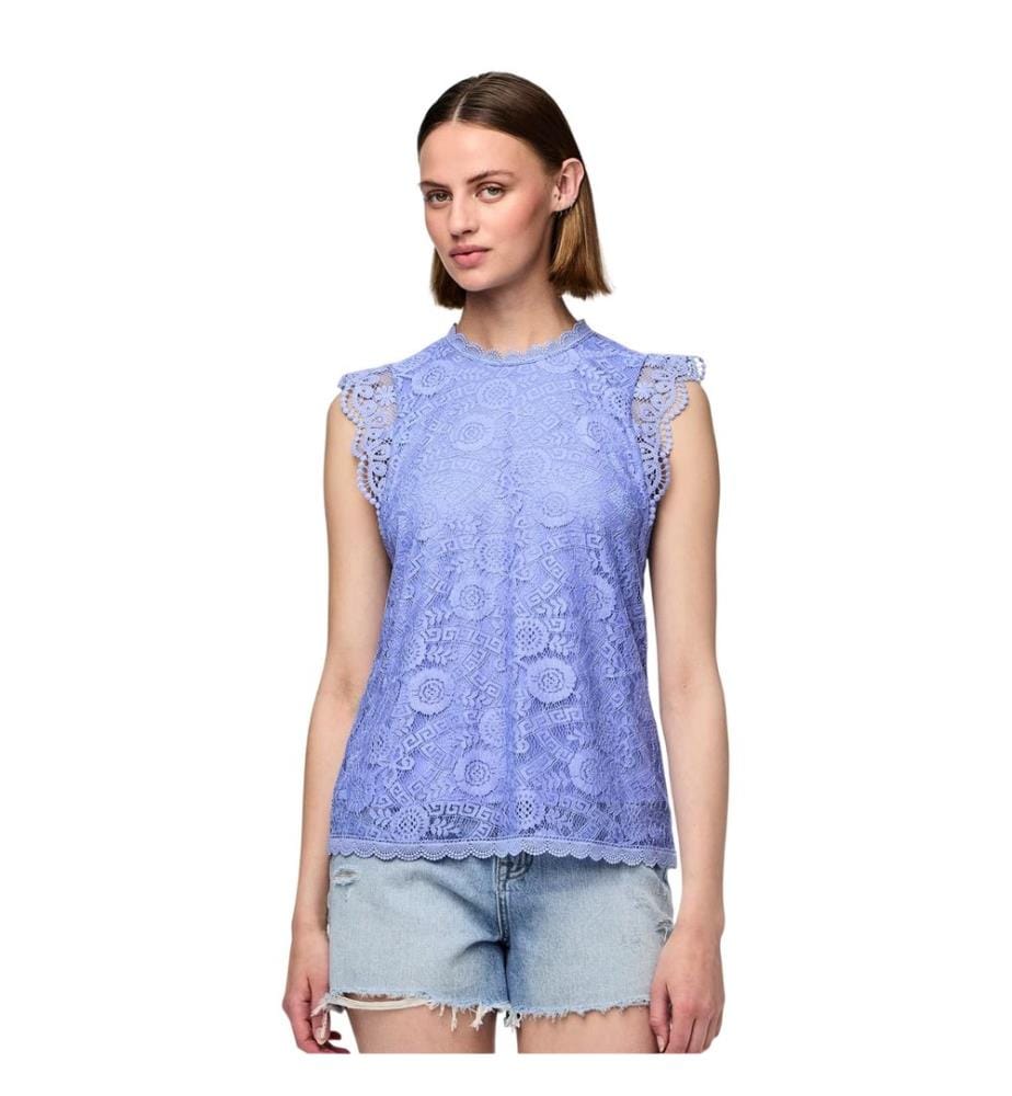 Pieces Womens/Ladies Lace High-Neck Regular Sleeveless Blouse