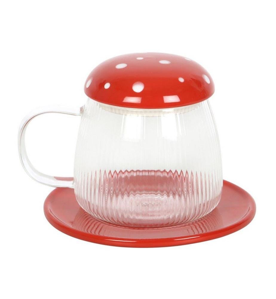Something Different Mushroom Glass Mug & Saucer