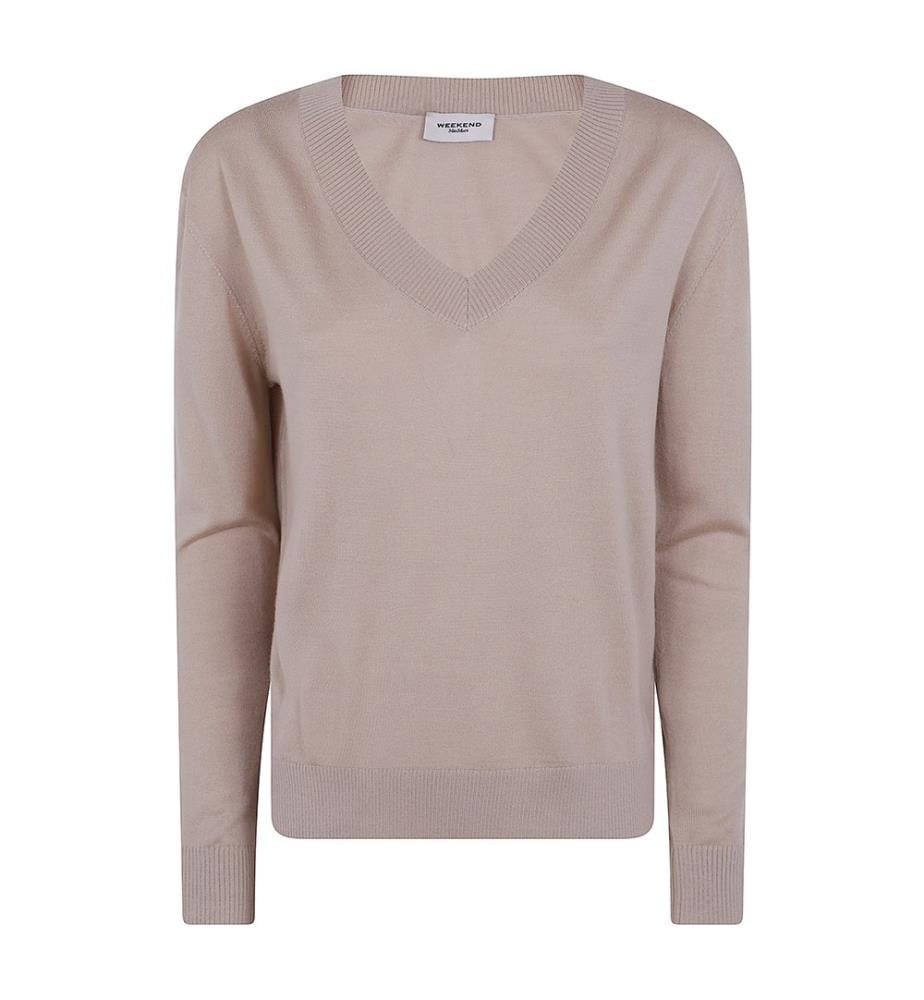 Maglione con scollo a V in cashmere e seta - Beige