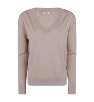 Maglione con scollo a V in cashmere e seta - Beige