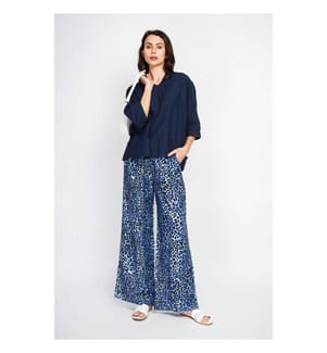Leopard High Waist Kordelzughosen mit Taschen - Blaue Jeans