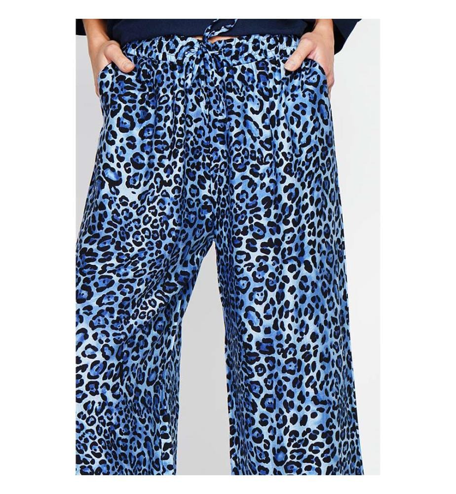 Leopard High Waist Kordelzughosen mit Taschen - Blaue Jeans