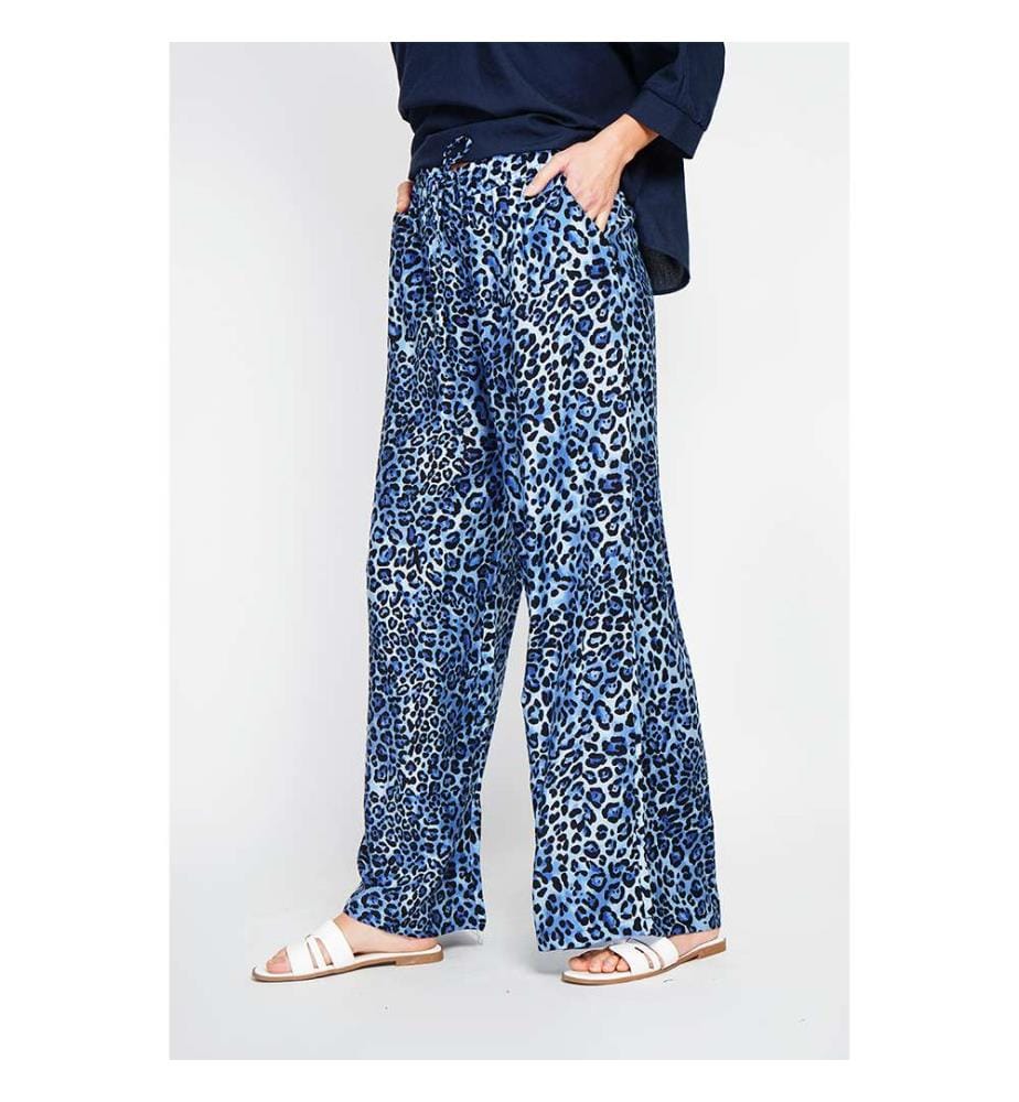 Leopard High Waist Kordelzughosen mit Taschen - Blaue Jeans
