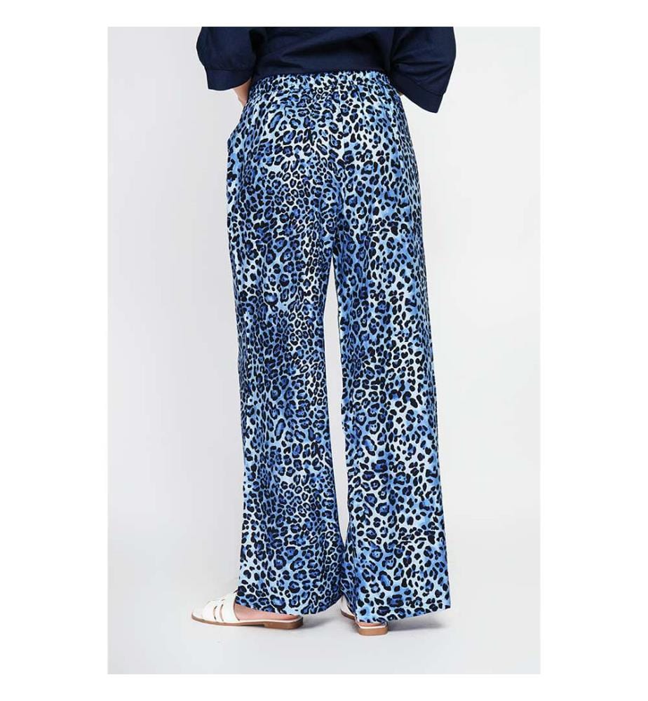 Leopard High Waist Kordelzughosen mit Taschen - Blaue Jeans