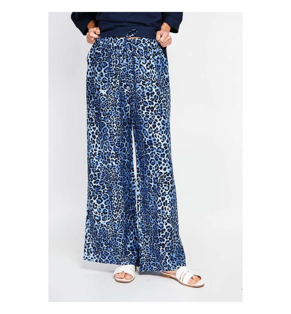 Leopard High Waist Kordelzughosen mit Taschen - Blaue Jeans