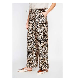 Leopard Hochtaillierte Hose mit Kordelzug und Taschen - Camel