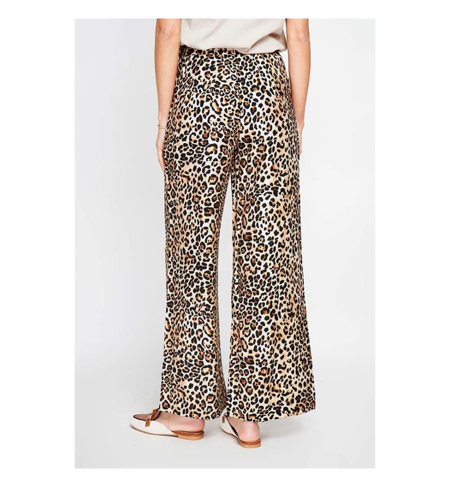 Leopard Hochtaillierte Hose mit Kordelzug und Taschen - Camel