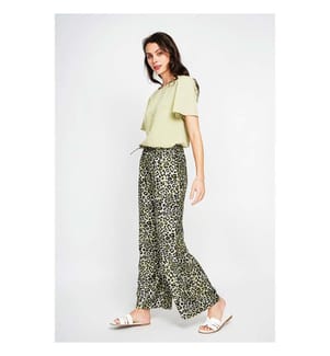 Leopard Hochtaillierte Hose mit Kordelzug und Taschen - Helles Khaki