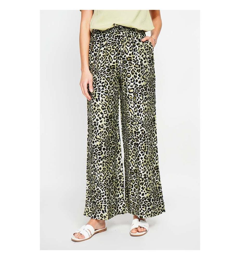 Leopard Hochtaillierte Hose mit Kordelzug und Taschen - Helles Khaki