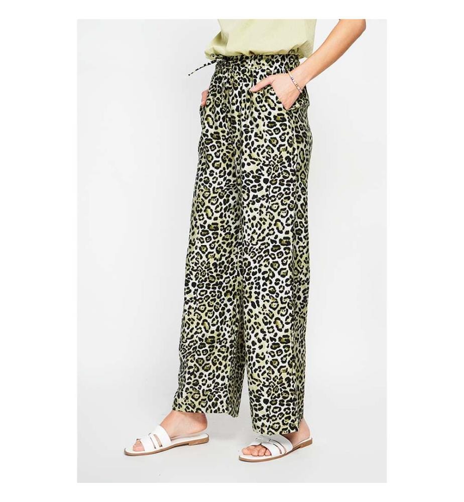 Leopard Hochtaillierte Hose mit Kordelzug und Taschen - Helles Khaki