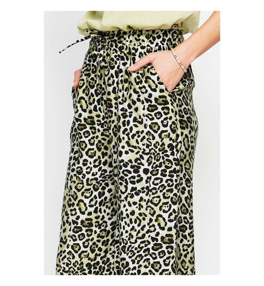 Leopard Hochtaillierte Hose mit Kordelzug und Taschen - Helles Khaki