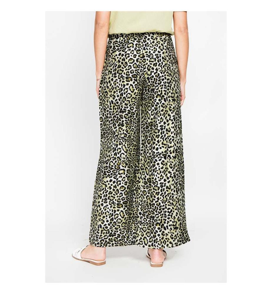 Leopard Hochtaillierte Hose mit Kordelzug und Taschen - Helles Khaki