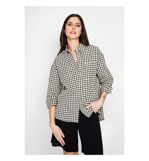 Langes Hemd mit Oversize-Schnitt Brusttasche Langarm kariert - Schwarz