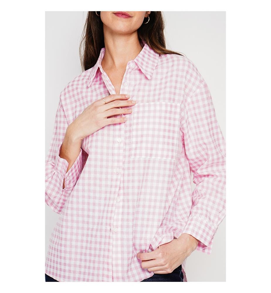 Camicia lunga oversize con tasca sul petto, maniche lunghe, a quadri - Rosee
