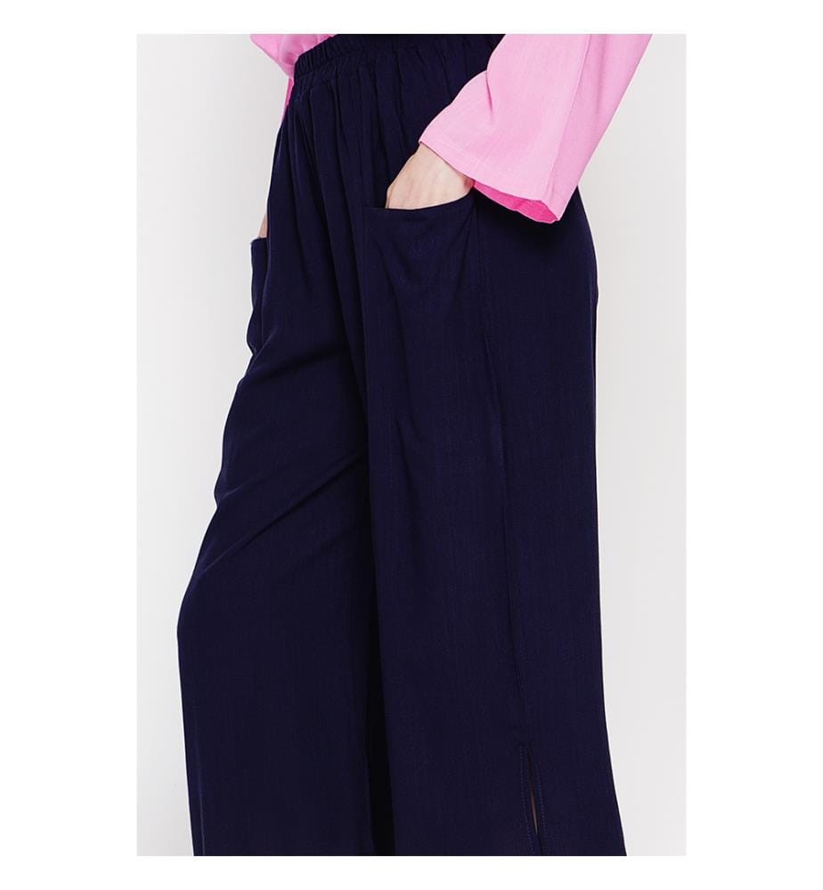 Pantaloncini a vita alta con tasche frontali - Navy