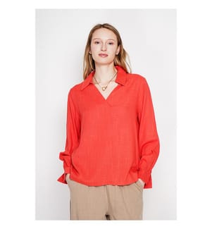 Bluse mit ausgestelltem Hemdkragen und langen Ärmeln - Rot
