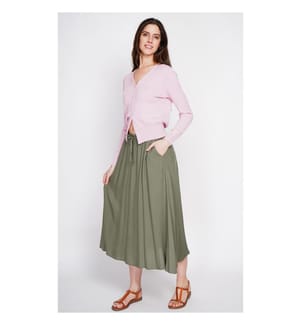 Langer Rock mit elastischem Bund Seitentaschen - Khaki