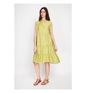 Kleid mit Tunikaausschnitt und Waffelmuster mit Stufen - Zitrone