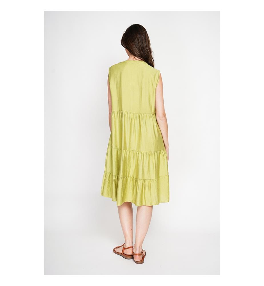 Kleid mit Tunikaausschnitt und Waffelmuster mit Stufen - Zitrone