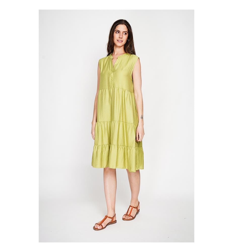Kleid mit Tunikaausschnitt und Waffelmuster mit Stufen - Zitrone