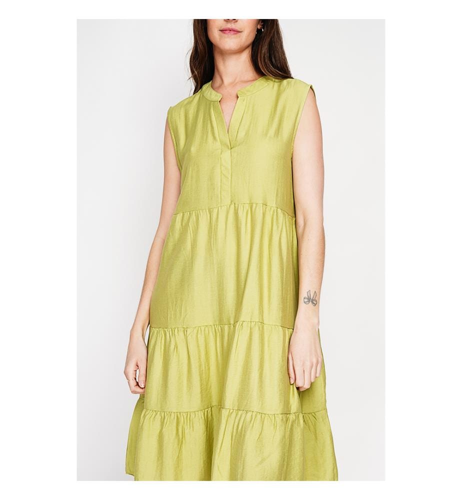 Kleid mit Tunikaausschnitt und Waffelmuster mit Stufen - Zitrone