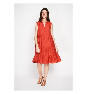 Kleid mit Tunika-Kragen und Waffelmuster mit Stufen - Rooibos