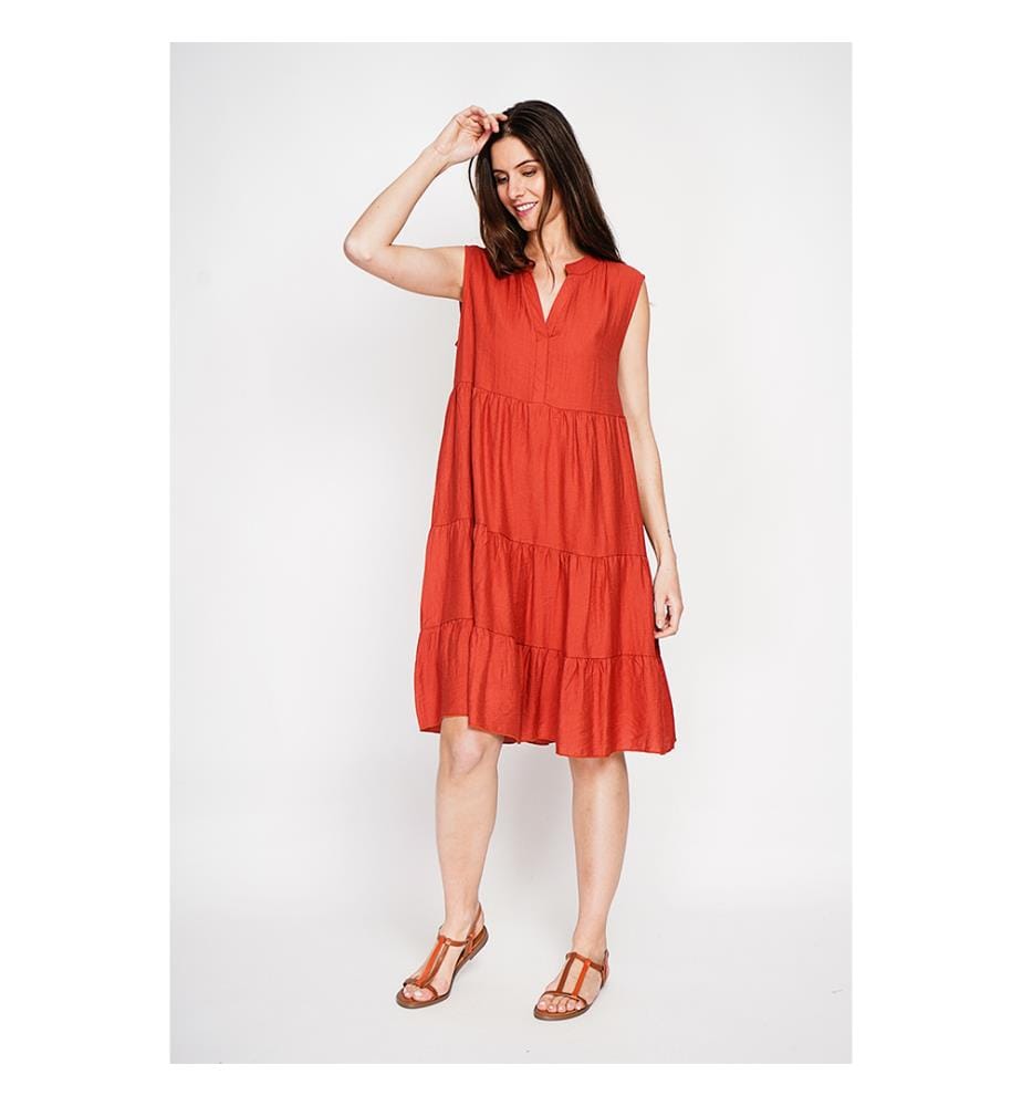 Kleid mit Tunika-Kragen und Waffelmuster mit Stufen - Rooibos