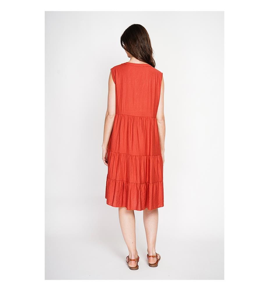 Kleid mit Tunika-Kragen und Waffelmuster mit Stufen - Rooibos