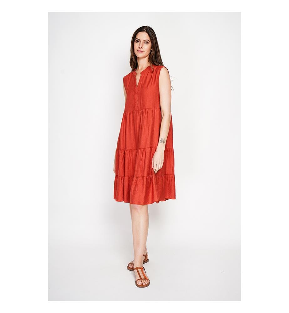 Kleid mit Tunika-Kragen und Waffelmuster mit Stufen - Rooibos