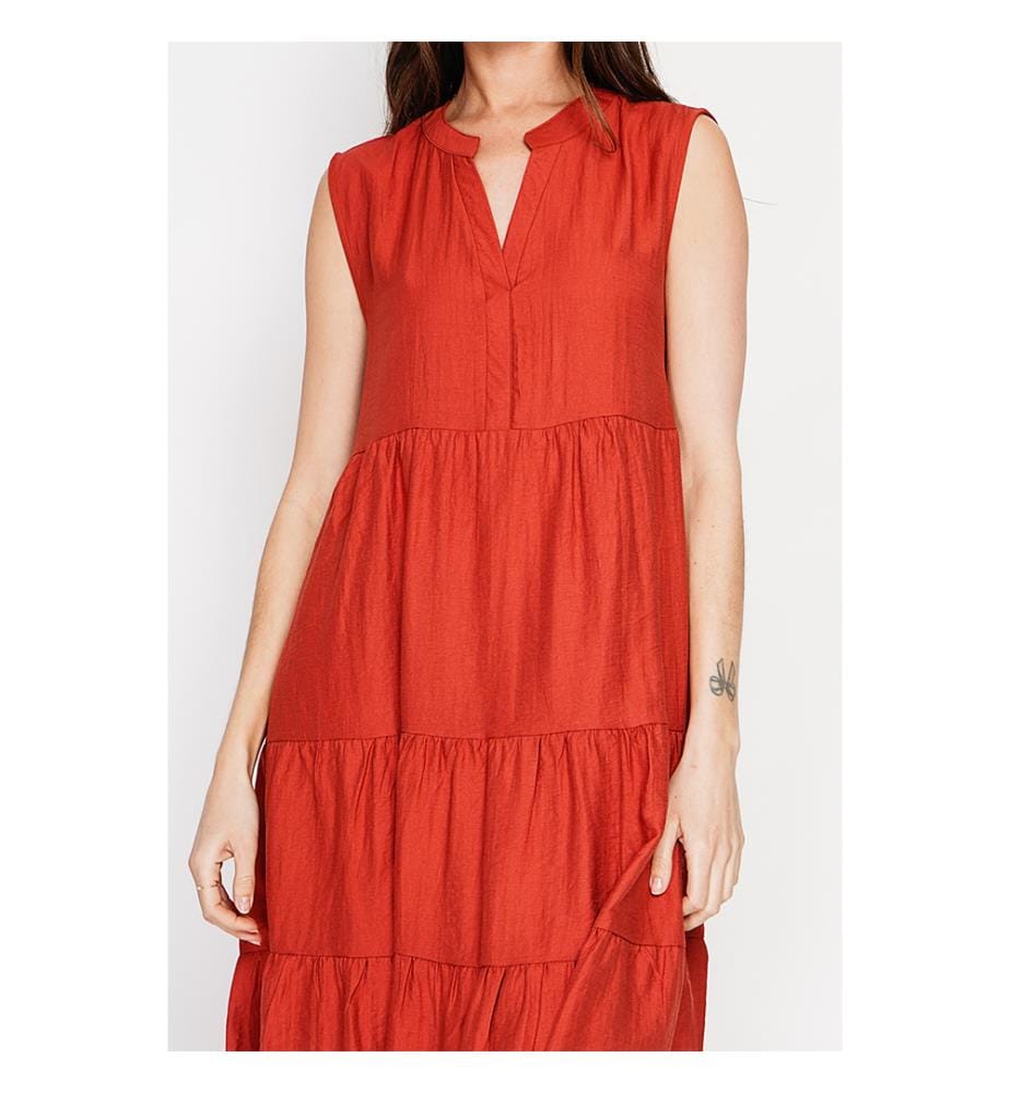 Kleid mit Tunika-Kragen und Waffelmuster mit Stufen - Rooibos