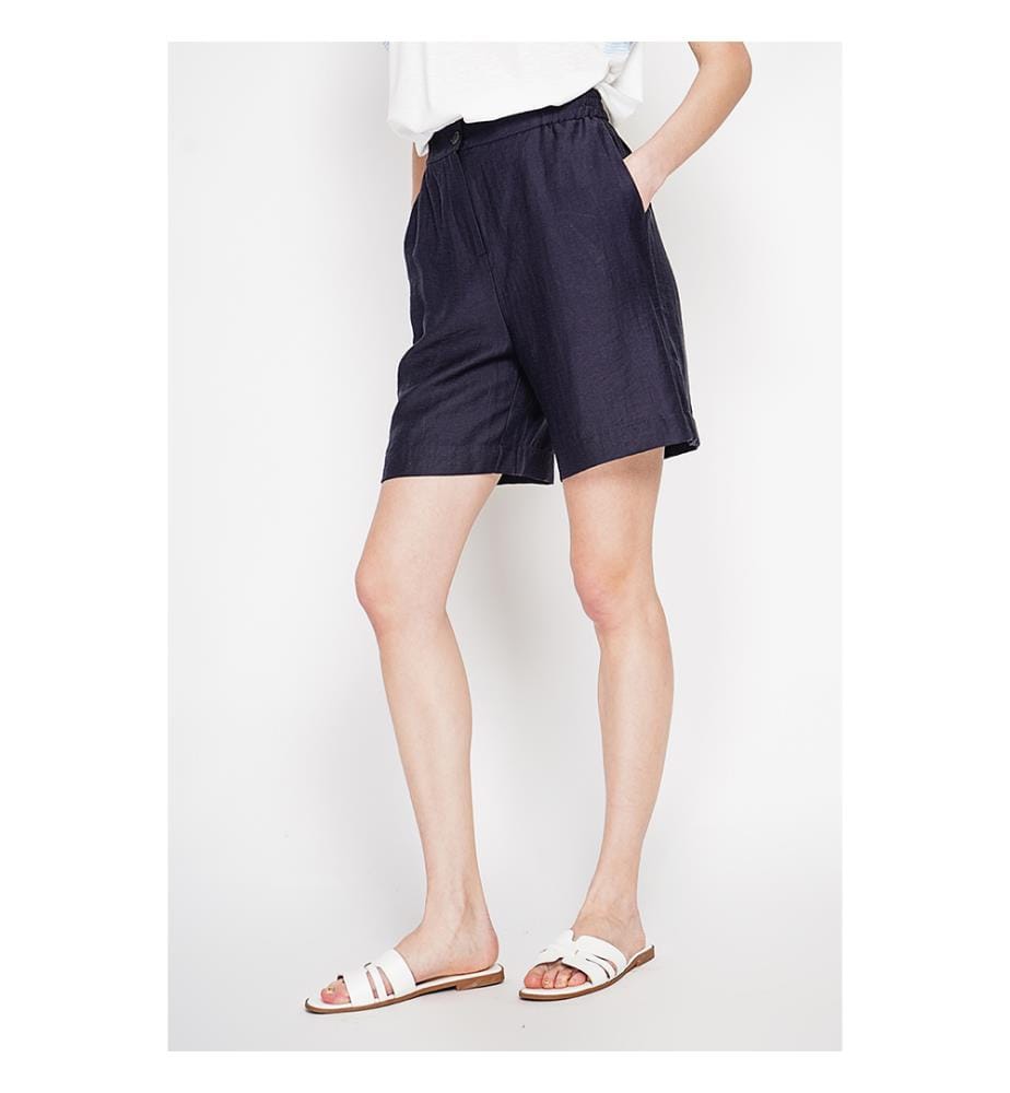 Bermuda-Shorts mit hoher Taille, geradem Schnitt und Seitentasche - Marine