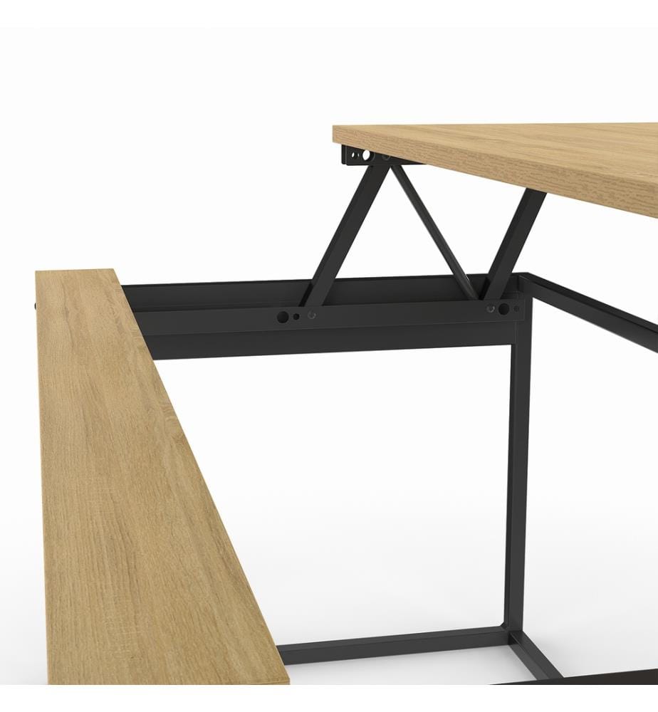 Table basse Memphis avec plateau relevable bois et pieds noirs L90cm