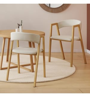 Lot de 4 Chaises Enola avec accoudoirs en tissu beige et pieds effet bois