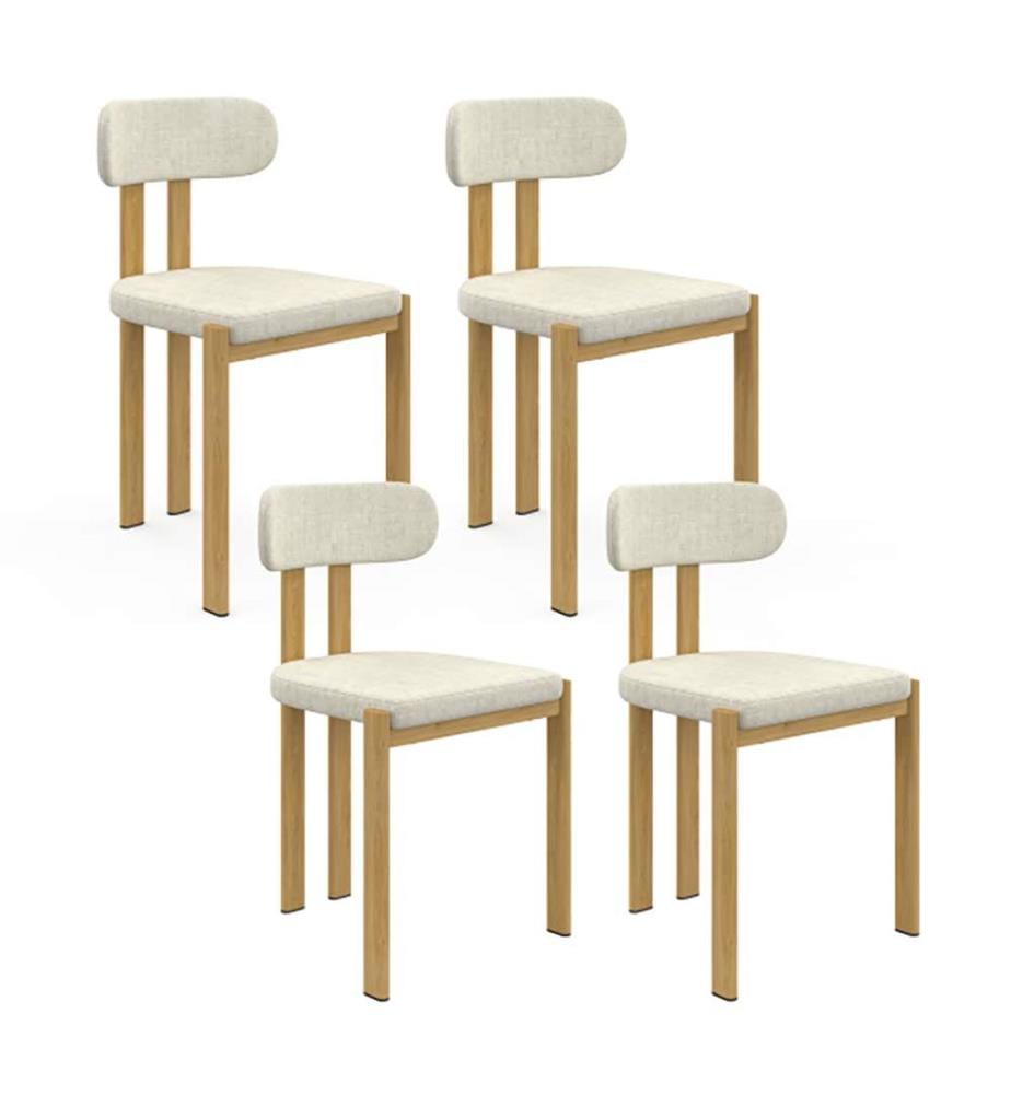 Lot de 4 Chaises Elsa en tissu beige et pieds métal