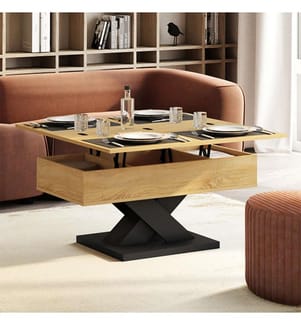 Table basse Alexia avec plateau relevable et dépliant 