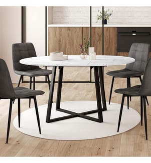 Table repas extensible Sana 110-150cm plateau rond - Marbre et Noir