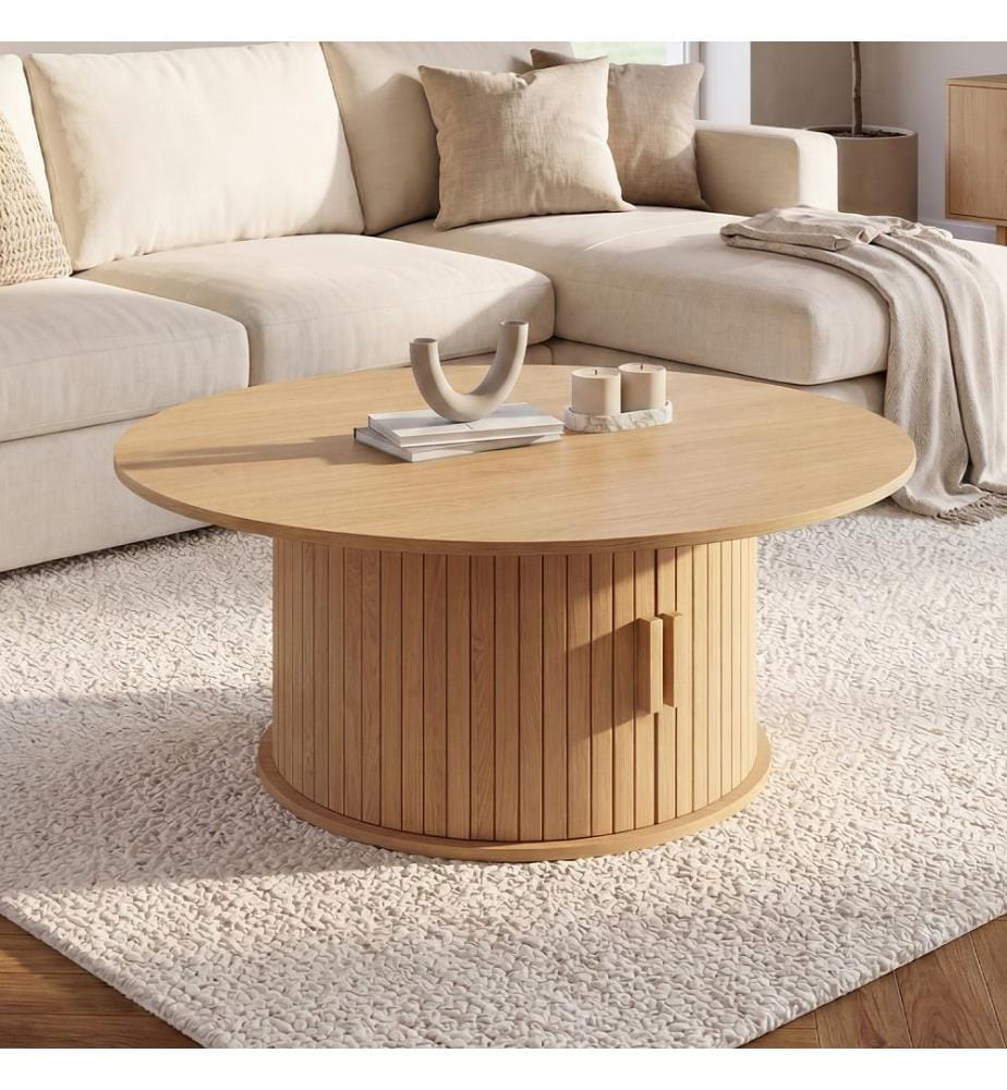 Table basse ronde Albane avec rangement - Bois