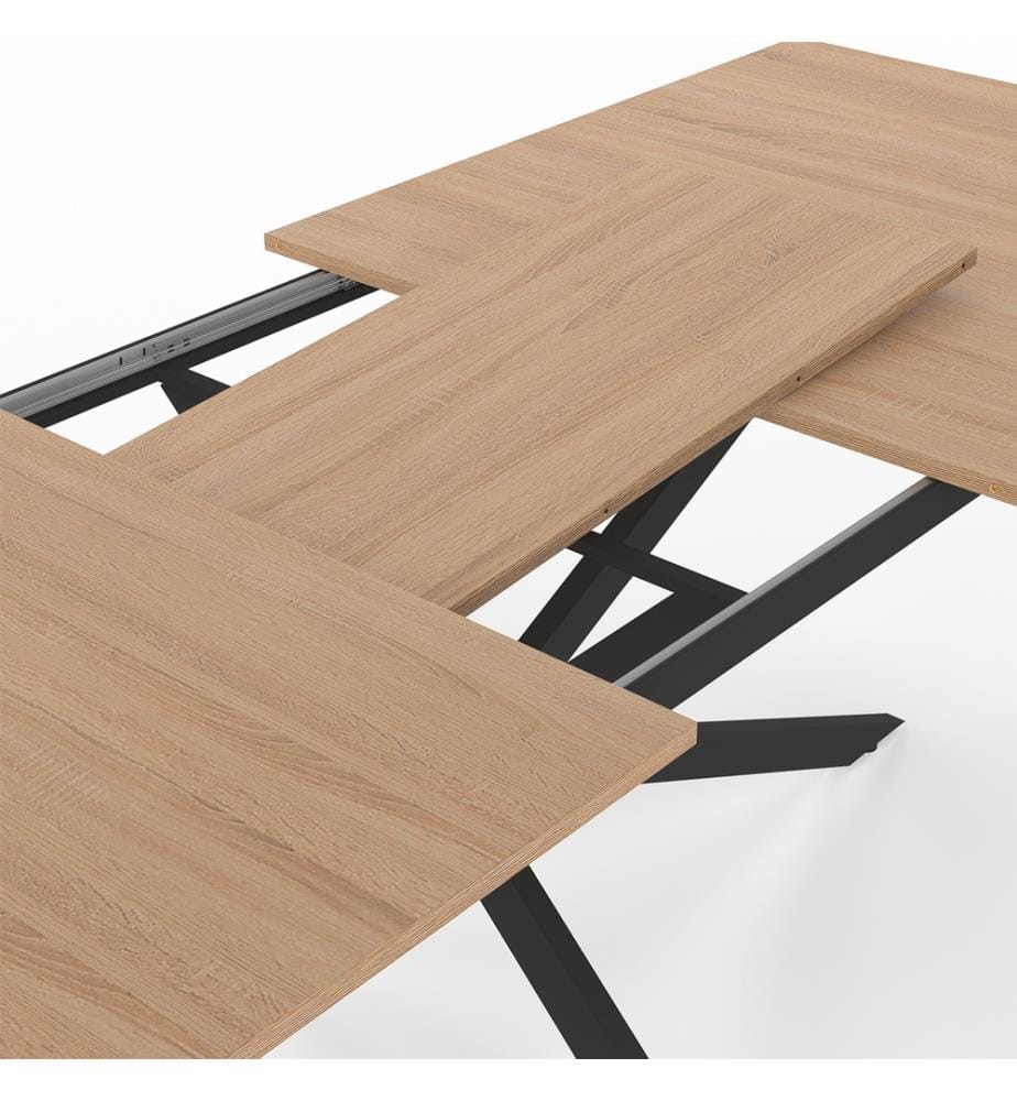 Table repas extensible Spider 160-200cm plateau fin - Brun et noir 