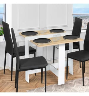 Table de Repas Console Pliable Plateau - 27 x 76 x 75 cm - Naturel et Blanc