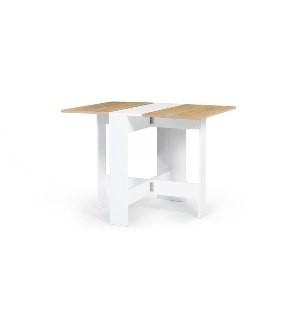 Table de Repas Console Pliable Plateau - 27 x 76 x 75 cm - Naturel et Blanc